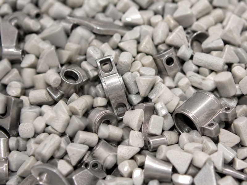 Castings tumbling among ceramic polishing media during surface finishing