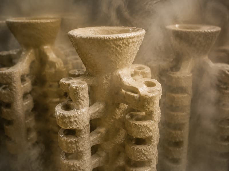 Steam rising from ceramic shell moulds as the wax is melted out during dewaxing